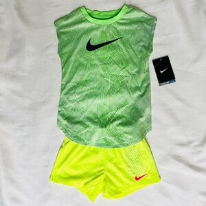 NIKE kids Bundle green muscle T and neon yellow shorts